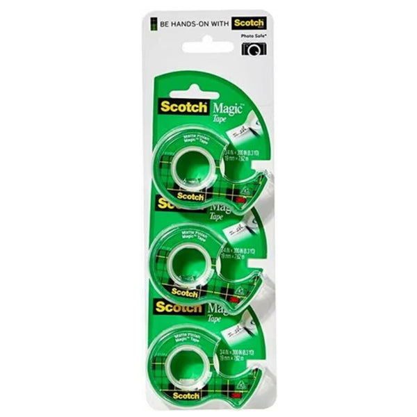 3M Scotch Magic Tape 3 Rolls on Handheld Dispenser 105