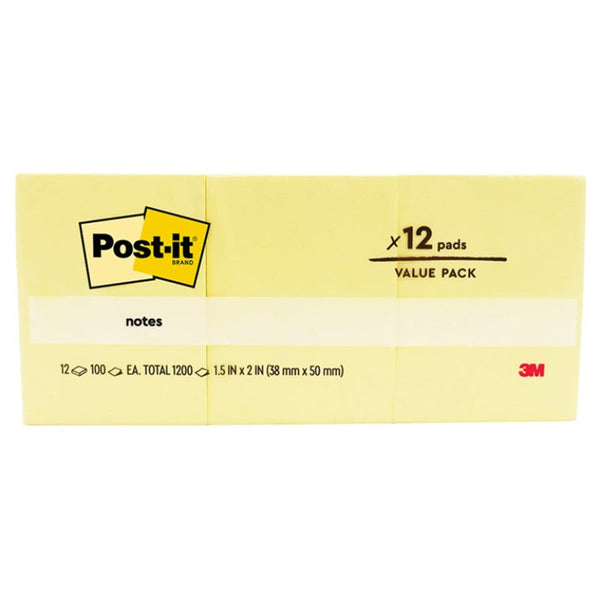 3M Post-It 653-12 Canary Yellow Sticky Notes 38 mm x 50 mm