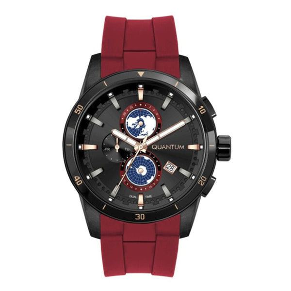 Quantum Men Maroon Silicone Analog Black Dial Watch ADG991668