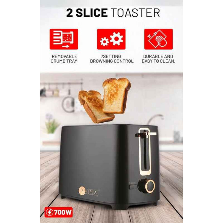 Afra Breakfast Toaster 2 Slots Plastic 700W Black AF-100700TOBL