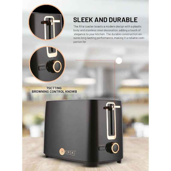 Afra Breakfast Toaster 2 Slots Plastic 700W Black AF-100700TOBL