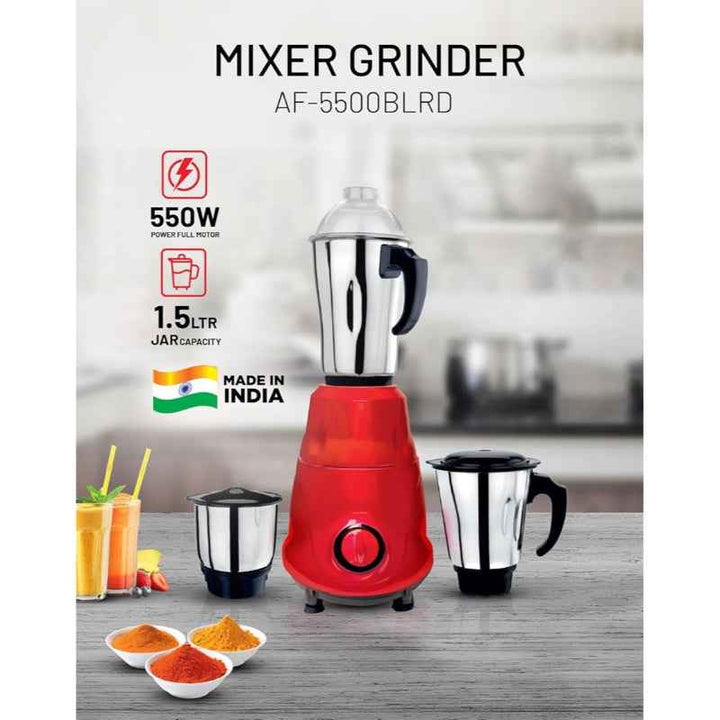 Afra 3 In 1 Blender 1.5 Liter Stainless Steel 550W Red AF-5500BLRD