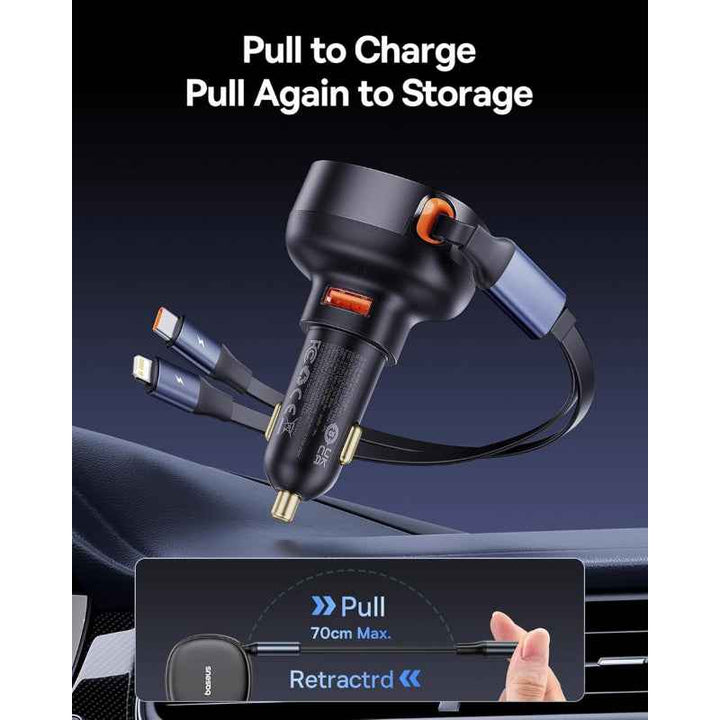 Baseus Car Charger Retractable Type-C Lightning 60W Black BA.C00057802111-00.BK