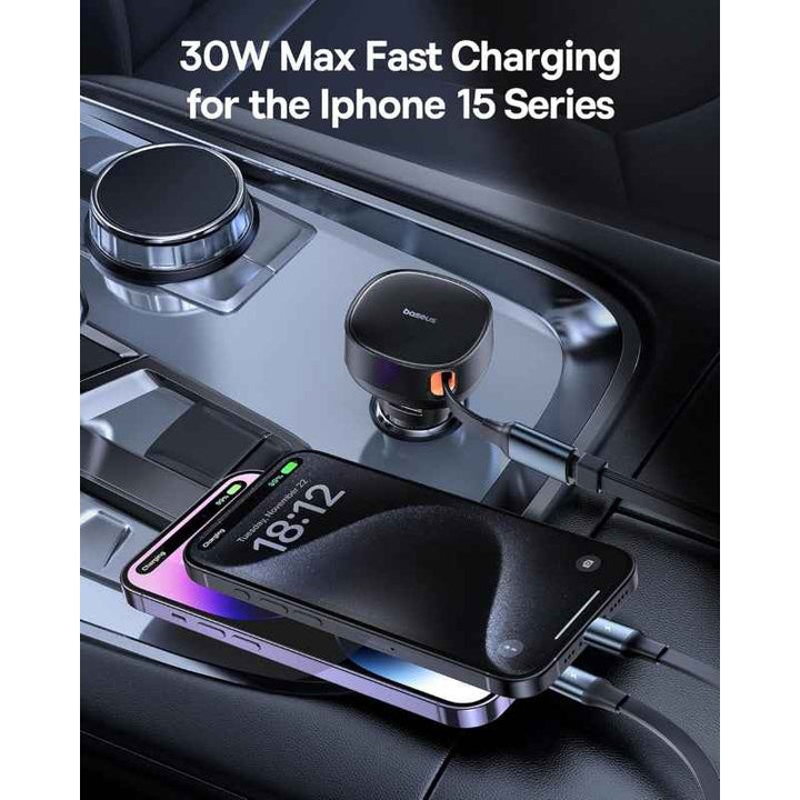 Baseus Car Charger Retractable Type-C Lightning 60W Black BA.C00057802111-00.BK