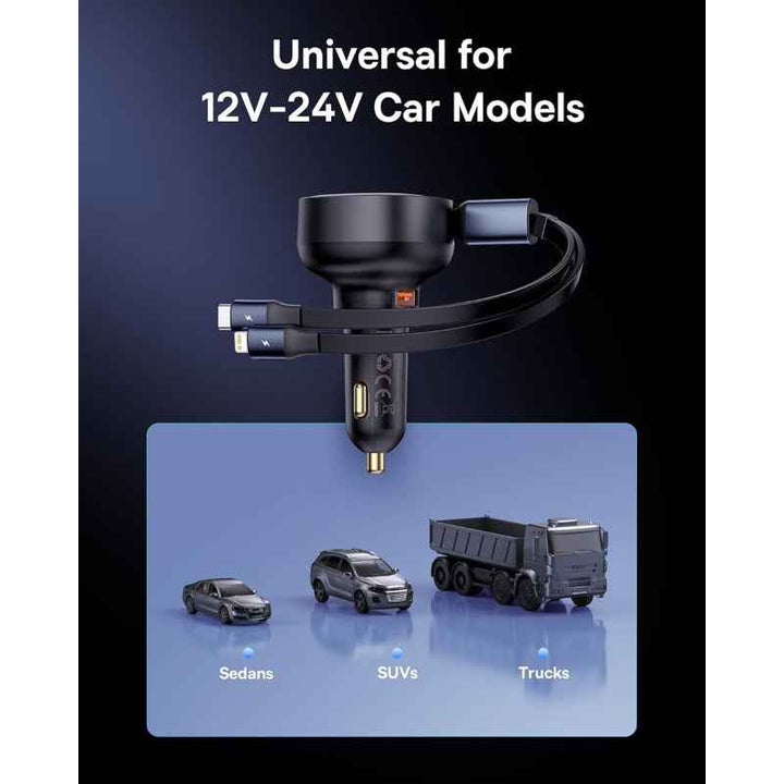 Baseus Car Charger Retractable Type-C Lightning 60W Black BA.C00057802111-00.BK