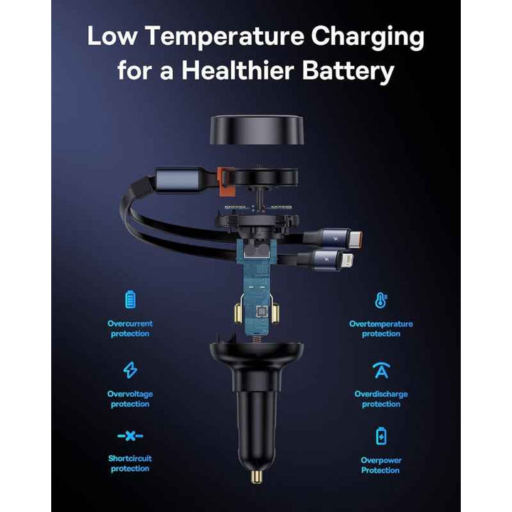 Baseus Car Charger Retractable Type-C Lightning 60W Black BA.C00057802111-00.BK