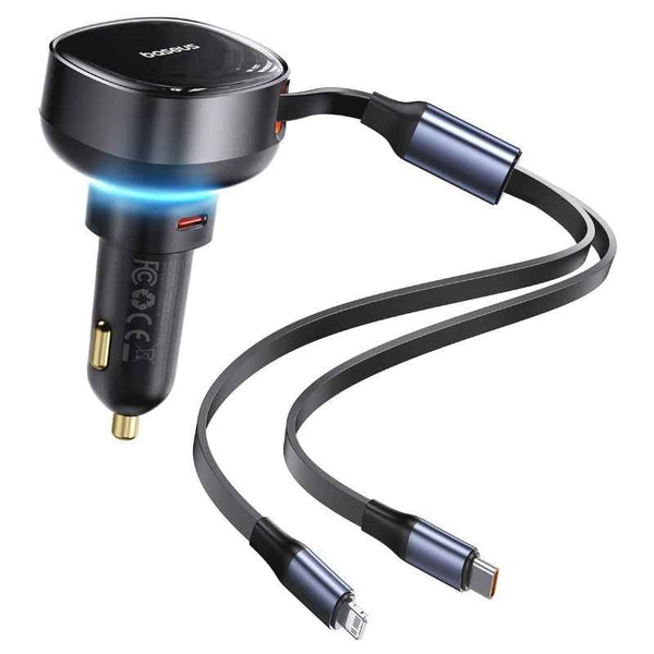 Baseus Car Charger Retractable Type-C Lightning 60W Black BA.C00057802111-00.BK