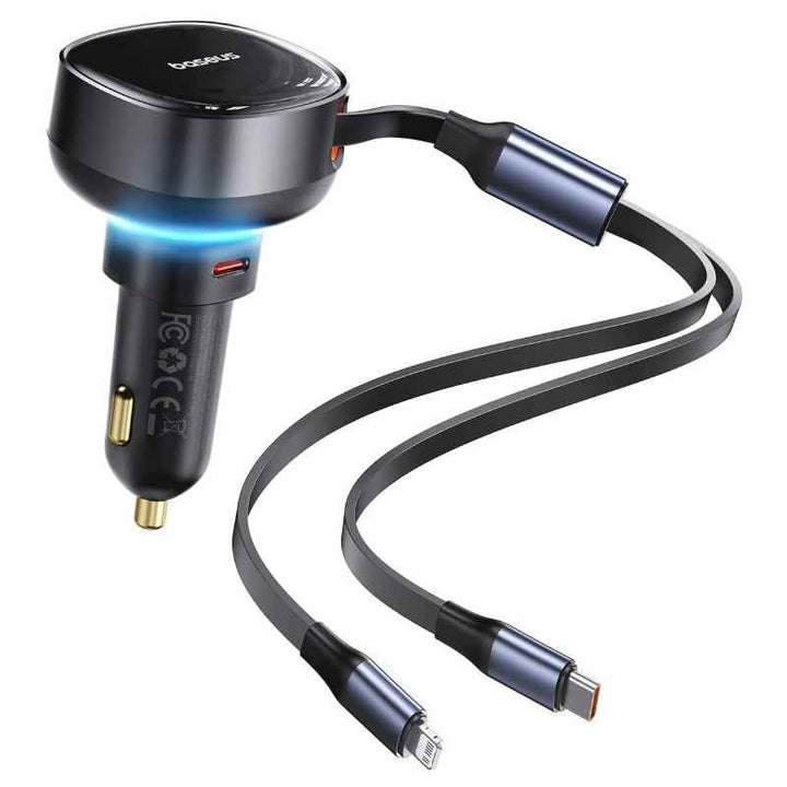 Baseus Car Charger Retractable Type-C Lightning 60W Black BA.C00057802111-00.BK