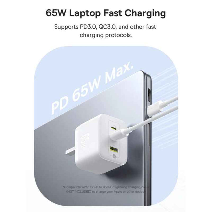 Baseus Palm Fast Charger 2C-U 65W UK  +1M Cable C Moon White BA.P1011160D213-01.WT