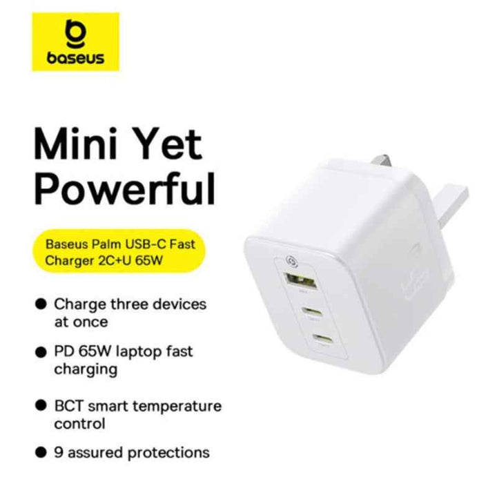Baseus Palm Fast Charger 2C-U 65W UK  +1M Cable C Moon White BA.P1011160D213-01.WT