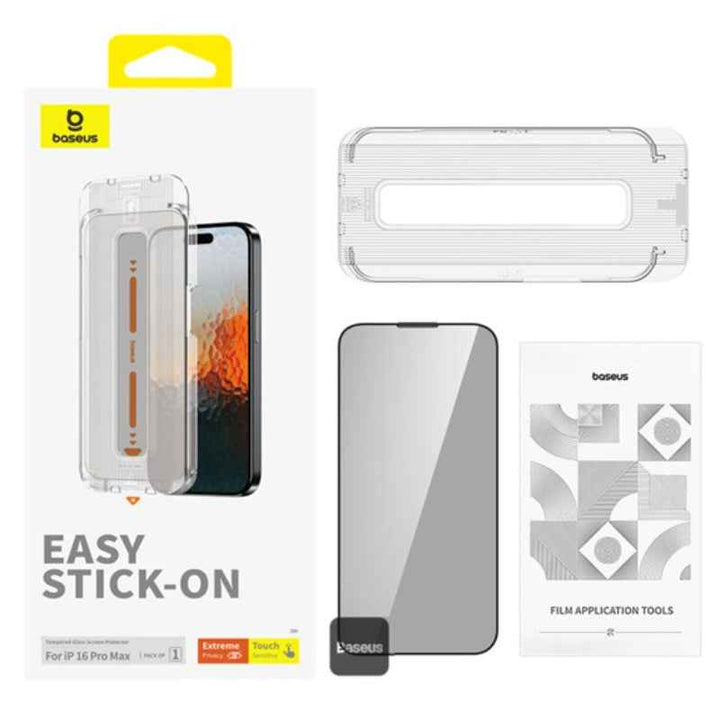 Baseus Privacy Tempered Glass iPhone 16 Pro Max With Cleaning and Installation Kit BA.P60057507203-01.CL