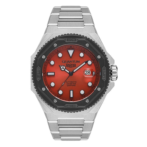 Quantum Men Silver Stainless Steel Analog Red Dial Watch BAR1090300