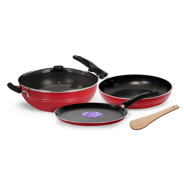 Blueberry’s Non-Stick Kadai, Tawa, Fry Pan Set Induction Base Red