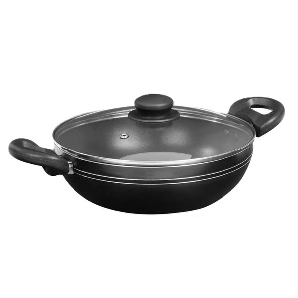 Blueberry’s Nonstick Kadai with Glass Lid 3mm Thickness 28 cm Black