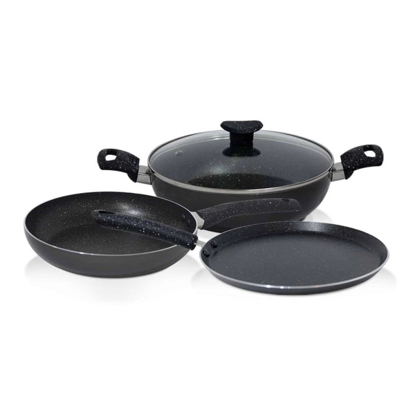 Blueberry’s Cookware Set Granite Kadai, Fry Pan, Tawa Pan 3 pcs