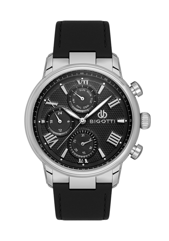 Bigotti Men Black Leather Analog Watch