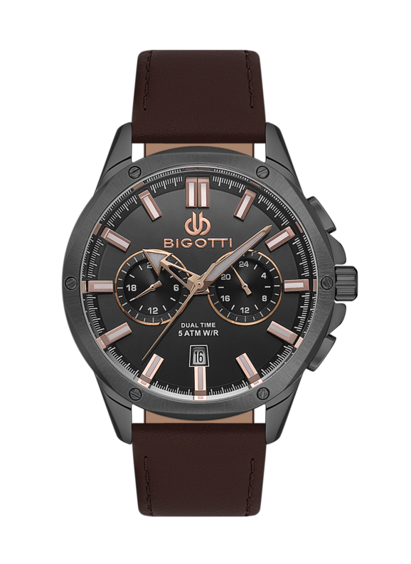 Bigotti Men Brown Leather Analog Watch