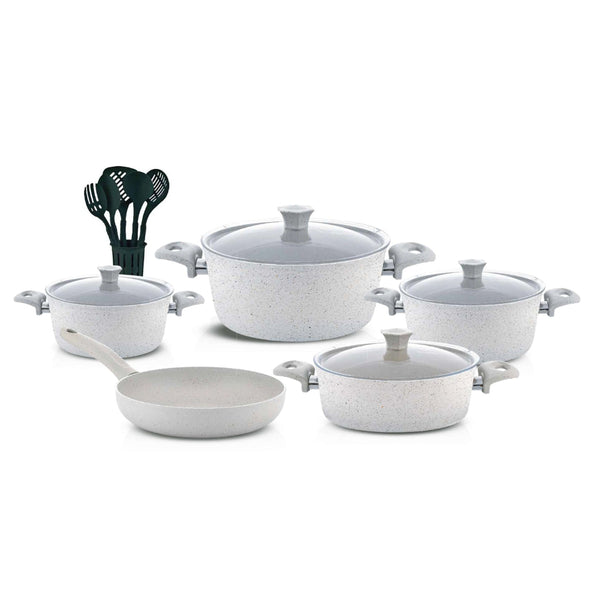 Blumen Cookware 15 pcs Set Granite Cream BLCWA415P