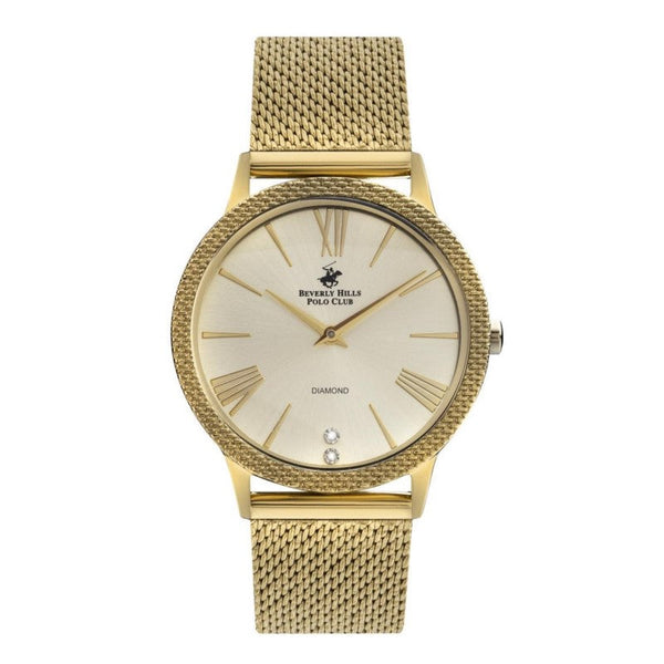 Beverly Hills Polo Club Men Gold Mesh Band Analog Watch