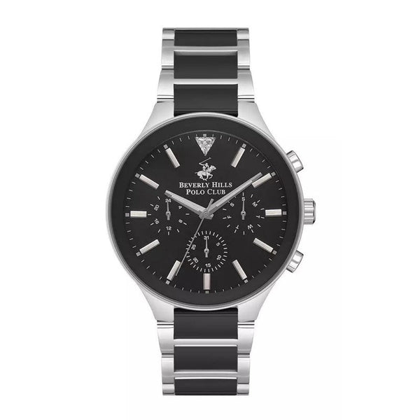 Beverly Hills Polo Club Men Silver & Black Stainless Steel Analog Watch