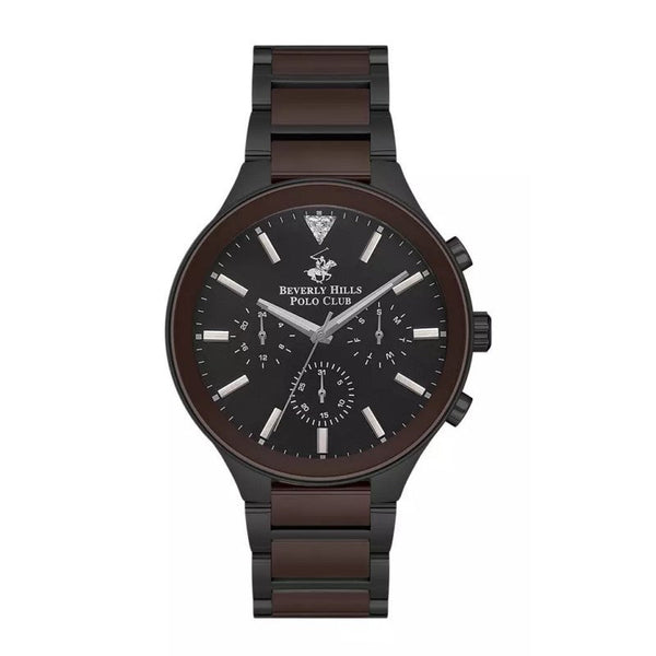 Beverly Hills Polo Club Men Black & Brown Stainless Steel Analog Watch