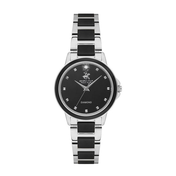 Beverly Hills Polo Club Women Silver & Black Stainless Steel Analog Watch BP3602C350