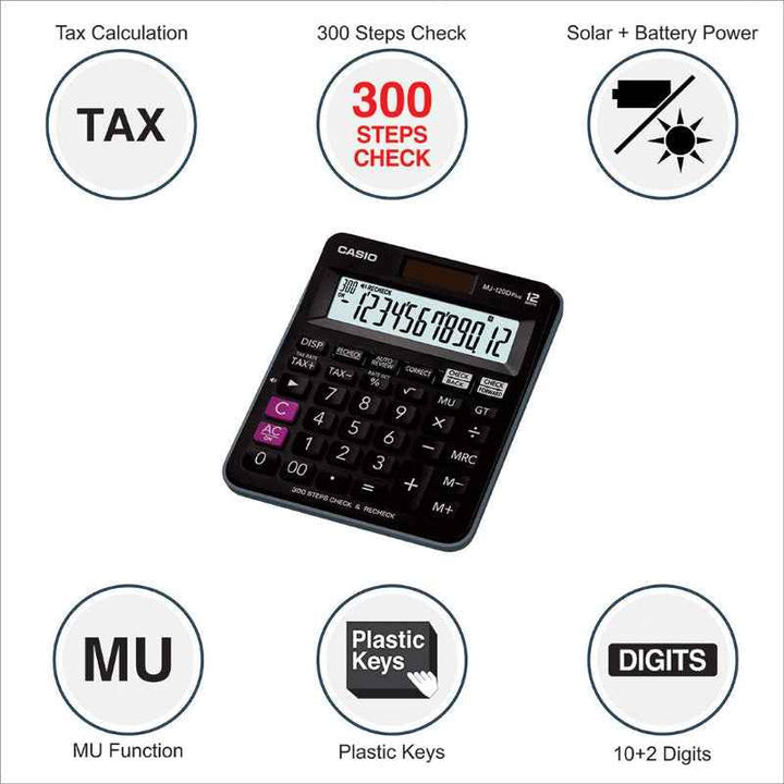 Casio Desktop Check Calculator 300 steps 12 digits Black CSO-MJ120DPLUS-BK