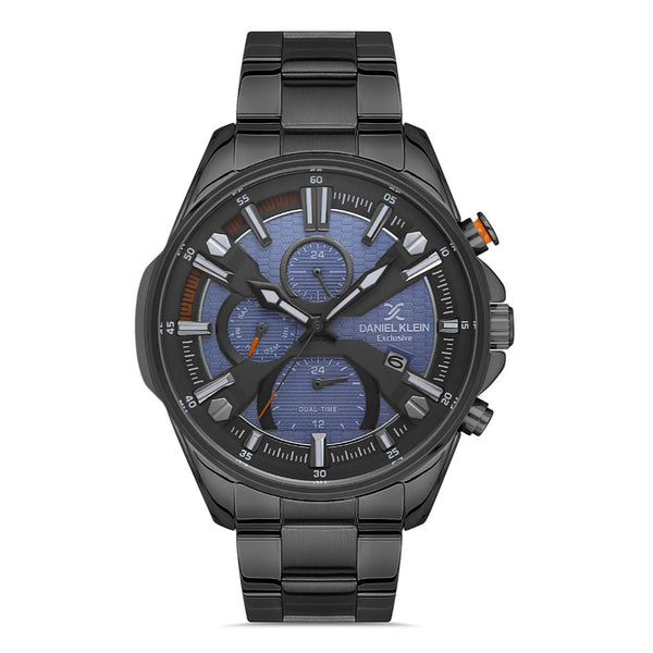 Daniel Klein Men Black Stainless Steel Analog Blue Dial Watch DK1133875