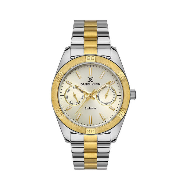 Daniel Klein Women Silver and Gold Stainless Steel Analog Gold Dial Watch DK1135685