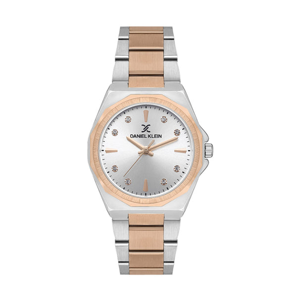 Daniel Klein Women Silver and Rose Gold Stainless Steel Analog Grey Dial Watch DK1136116