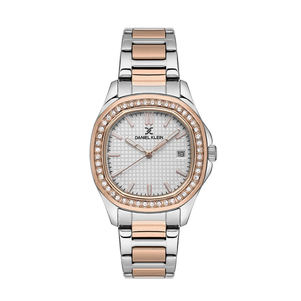 Daniel Klein Women Silver and Rose Gold Stainless Steel Analog with Crystals Watch DK1136265