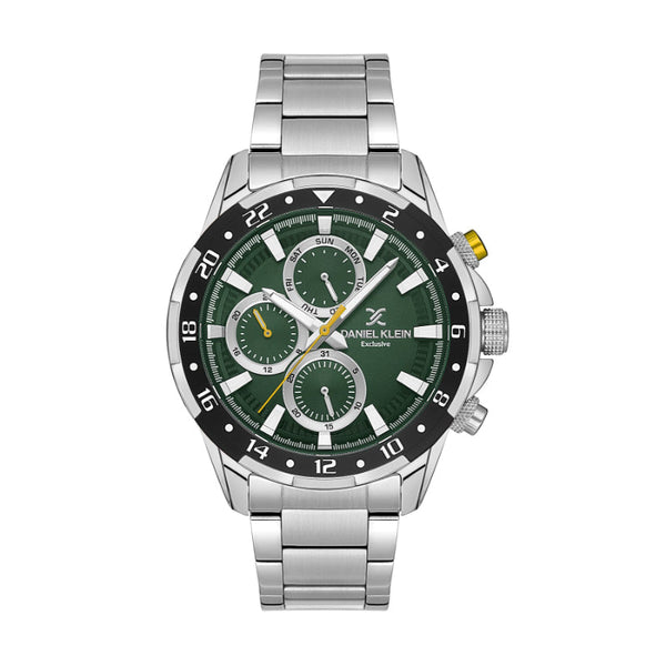 Daniel Klein Men Silver Stainless Steel Analog Green Dial Watch DK1136423