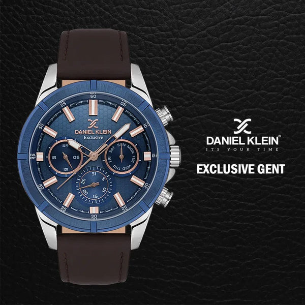 Daniel Klein Men Brown Leather Analog Blue Dial Watch DK1136555