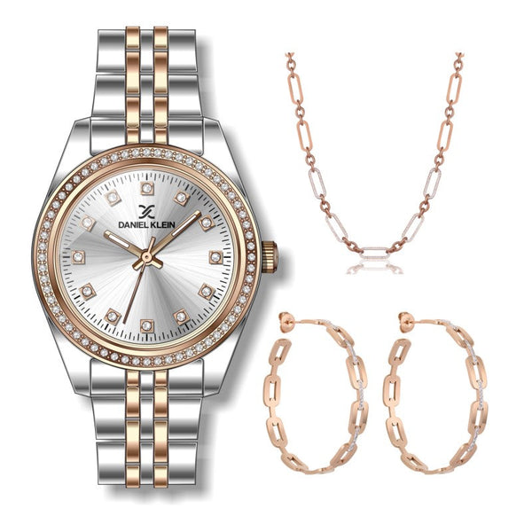 Daniel Klein Women Silver & Rose Gold Stainless Steel Analog Watch Gift Set