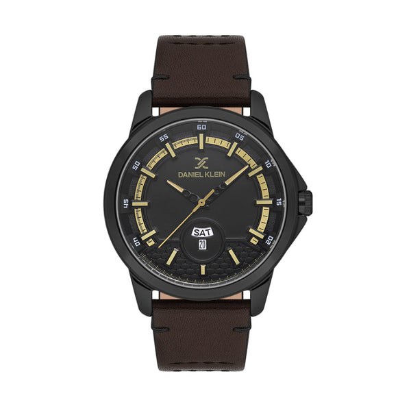 Daniel Klein Men Burgundy Leather Analog Black Dial Watch DK1137375