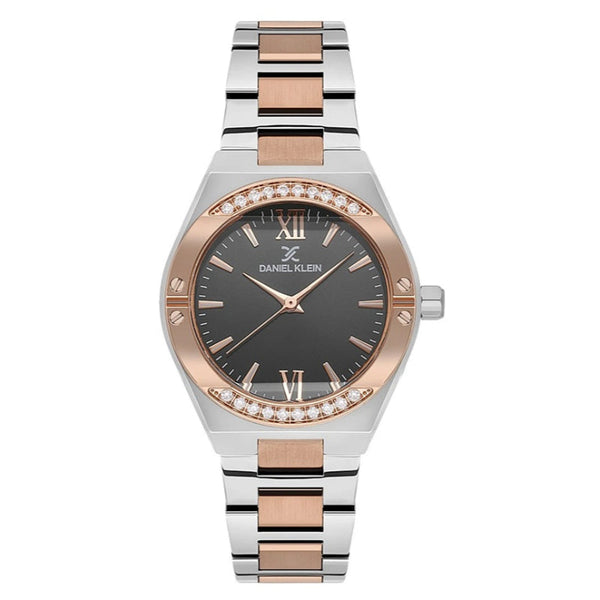 Daniel Klein Women Silver and Rose Gold Stainless Steel Analog Anthracite Dial Watch DK1137836