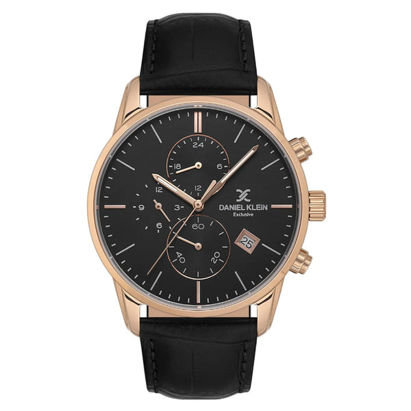 Daniel Klein Men Black Leather Analog Black Dial Watch DK1138345