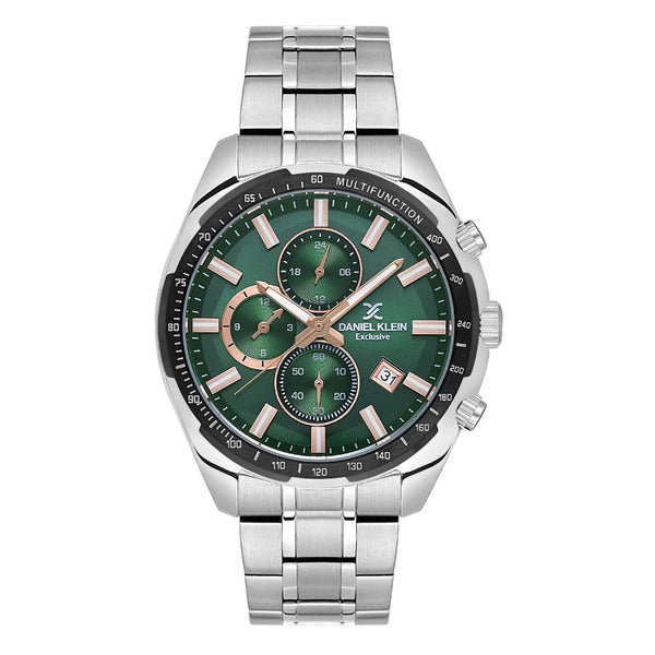 Daniel Klein Men Silver Stainless Steel Analog Green Dial Watch DK1138542