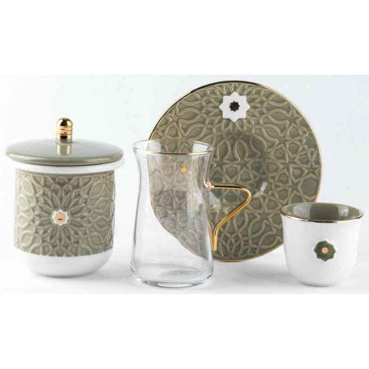 Otantik Tea And Arabic Coffee Set 19 pcs from Asalah Olive Gold 150 cc ET2546