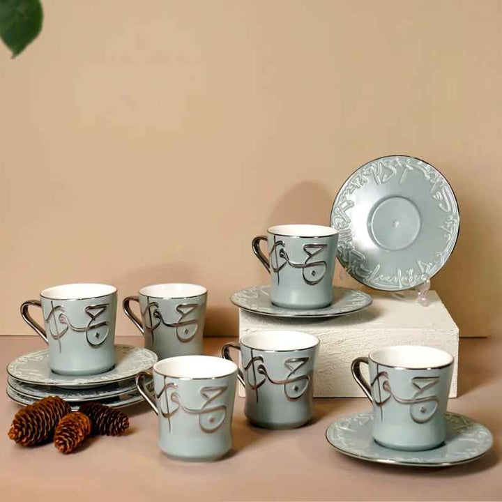 Otantik Tea Set 12 pcs from Jiwar Porcelain Green 200 cc ET2655