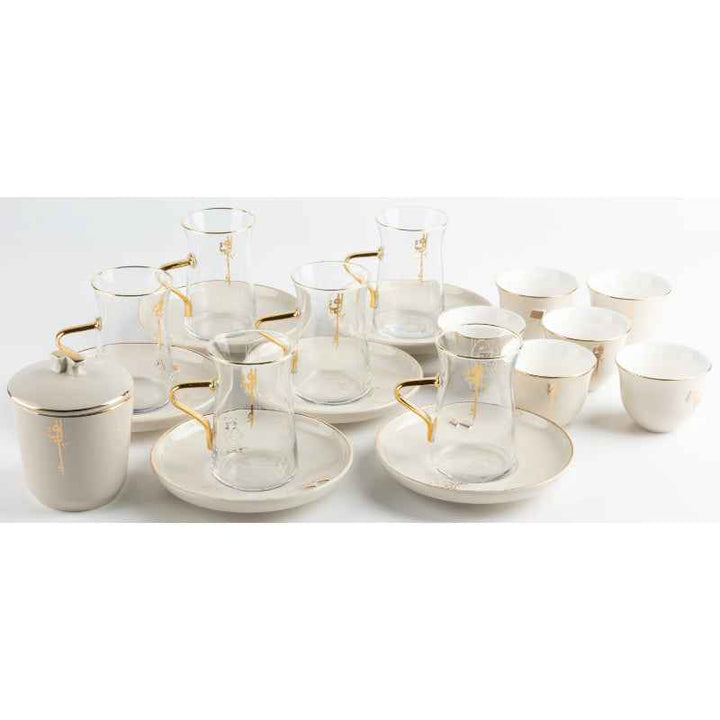 Otantik Tea And Arabic Coffee Set 19 pcs From Liqaa Beige 150 cc ET2793