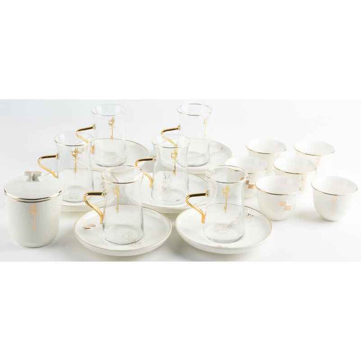 Otantik Tea And Arabic Coffee Set 19 pcs From Liqaa Pearl White 150 cc ET2794