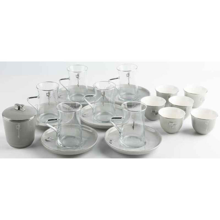 Otantik Tea And Arabic Coffee Set 19 pcs From Liqaa Grey 150 cc ET2796