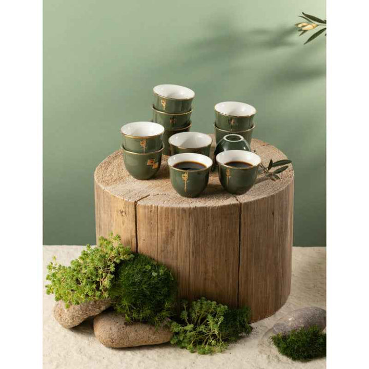 Otantik Arabic Coffee Cups 12 Pcs from Liqaa Olive/ Gold 50 cc ET2929