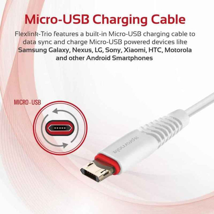 Promate Flexlink-Trio 3in1 USB Cable White FLEXLINK-TRIO