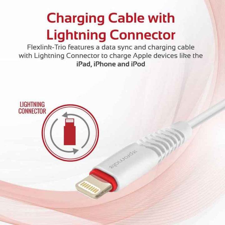 Promate Flexlink-Trio 3in1 USB Cable White FLEXLINK-TRIO