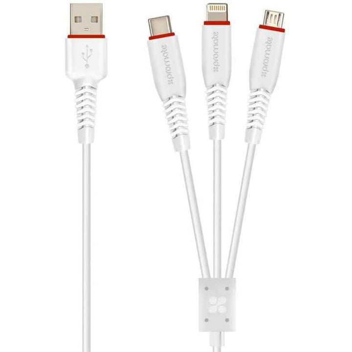 Promate Flexlink-Trio 3in1 USB Cable White FLEXLINK-TRIO