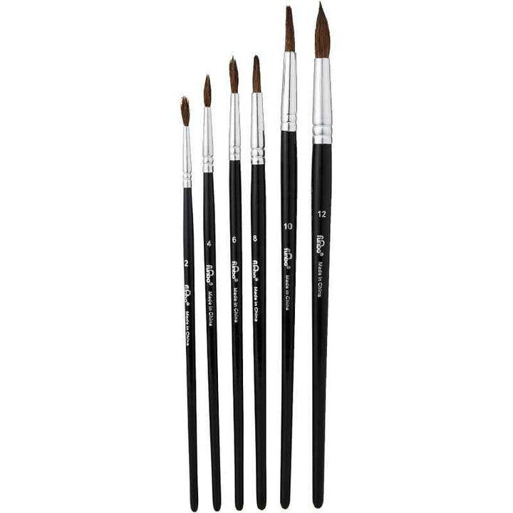 Funbo Short Round Water Color Brush Set of 6, No. 2, 4, 6, 8, 10, 12 FO-BR-WCS-RND-06