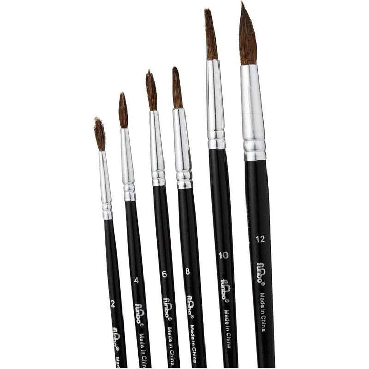 Funbo Short Round Water Color Brush Set of 6, No. 2, 4, 6, 8, 10, 12 FO-BR-WCS-RND-06