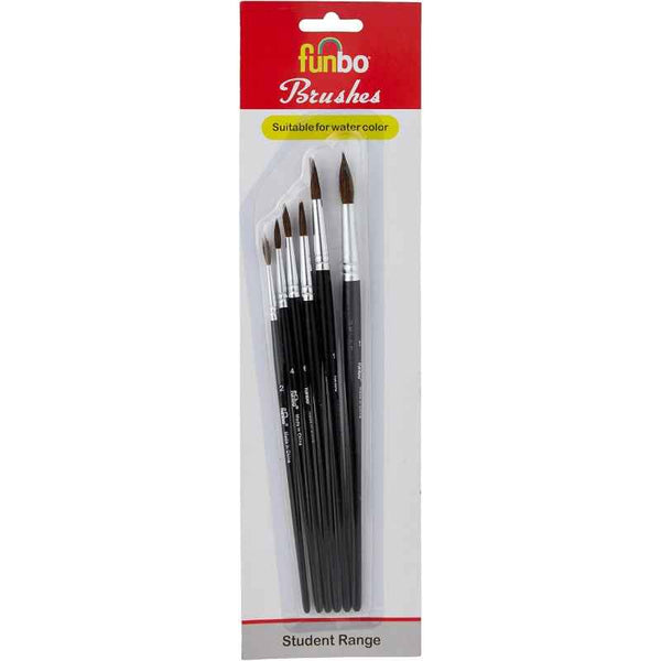 Funbo Short Round Water Color Brush Set of 6, No. 2, 4, 6, 8, 10, 12 FO-BR-WCS-RND-06